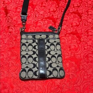 Coach Black and Gray Crossbody Bag with Signature Monogram